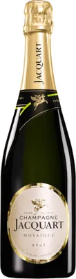 A bottle of Jacquart Brut champagne against a white background.