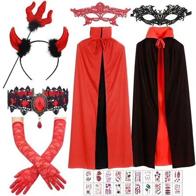 Productafbeelding van Omkeerbaar Halloween kostuum voor dames en kinderen - Duivel en Vampier cape set