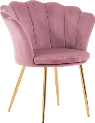 Image de Chaise en velours SHELLY en forme de coquillage avec assise rembourrée et pieds métalliques dorés, design élégant et raffiné -Rose/Doré