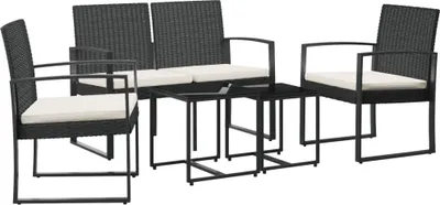 Obrázek produktu pro vidaXL 5dílný zahradní jídelní set s polštáři Black PP Rattan