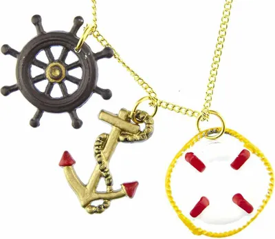 Produktbild von 3er Set Maritim Kette Halskette Miniblings 80cm Anker Rettungsring Steuerrad gold