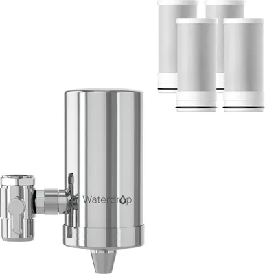 Immagine prodotto di Waterdrop WD-FC-06 Rubinetto in acciaio inox, sistema di filtraggio dell'acqua a blocchi di carbone, filtro per l'acqua del rubinetto, rimuove il cloro (4 filtri inclusi)