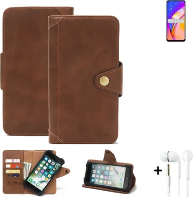 Produktbild von K-S-Trade Handyhülle Schutzhülle kompatibel mit Oppo A94 5G  Walletcase Bookstyle Schutz Case Hülle Wallet Flipcase Cover PolyurethanBraun inkl. Kopfhörer