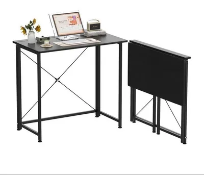 Produktbild von Klapptisch Schreibtisch - Computertisch für kleine Räume - Faltbarer Arbeitstisch - Metallgestell - Rechteckige Tischplatte - 80x45x74 cm - Schwarz