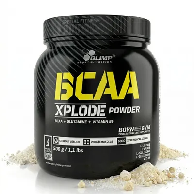 Produktbild von Olimp Nutrition BCAA Xplode, Puder, L-Glutamin, L-Isoleucin, L-Leucin, L-Valin, Vitamin B6, 2:1:1, 10 g, 206 kcal