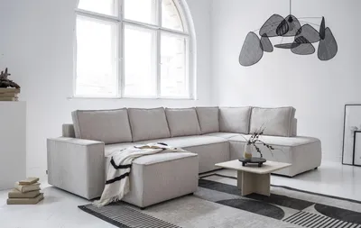Image de MIUFORM Brave Dave - Canapé d'angle avec fonction lit et coffre de lit U-FORM DROITE - 322x194cm - Beige - Canapé-lit Canapé