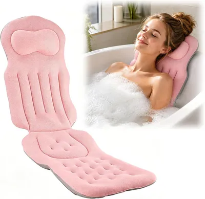 Immagine prodotto di Cuscino da bagno, rosa, per vasca, con ventose, poggiatesta, sostiene il collo e la schiena, imbottitura spessa