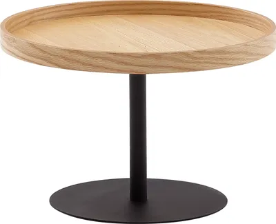 Produktbild von Couchtisch 61x61x40 cm Sofatisch Holz / Metall Wohnzimmertisch Eiche | Design Stubentisch Modern Rund | Holztisch Kaffeetisch | Tisch Wohnzimmer