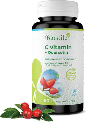 Produktbild von Biostile Natürliches C vitamin + Quercetin – 60 Kapseln für Immunsystem und Kollagenbildung