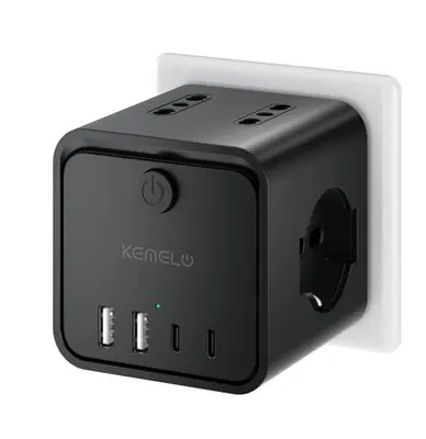 Produktbild von Steckdosenleiste mit 4 Universalsteckdosen 10/16 A ITA und Schuko, Mehrfachsteckdose mit 2 USB A + 2 USB C, Mehrfachsteckdose Flachstecker platzsparend mit Schaltern für Haus, Büro Schwarz