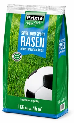 Immagine prodotto di Prima Spiel und Sportrasen 1kg für 45m² - belastbare, grüne und alltagstaugliche Rasenflächen im Garten
