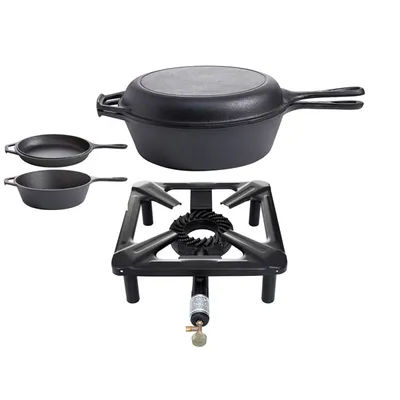 Produktbild von Hockerkocher-Set mit Gusseisenpfannen Kombi-Set Ø 25,5 cm