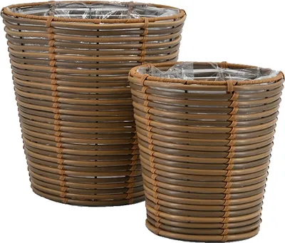 Produktbild von Pflanzkörbe Blumentopf Korb mit Henkel Übertopf 2er Set, Rattan, rund, braun