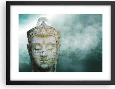 Produktbild von Gerahmtes Poster - Schwarzer Rahmen - Buddha Grafik Türkis - 40x30 cm - Wand Bild - Wanddeko - Wandbilder - Kunstposter - Wandposter - Bilderrahmen - Bilder - Kunstdruck - Wandbild - P2BAA40x30-4342