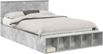 Produktbild von Bettrahmen mit Regal Beton Grau 140 x 190 cm Holzwerkstoff
