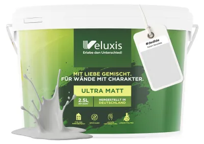 Produktbild von Wandfarbe Hellgrau Grau Creme Matt Innenfarbe – Deckkraft Klasse 1, VOC-frei, Ohne Grundierung, Tropfarm – Wohnzimmer & Schlafzimmer – 2,5L – Veluxis (Asian Noodles)