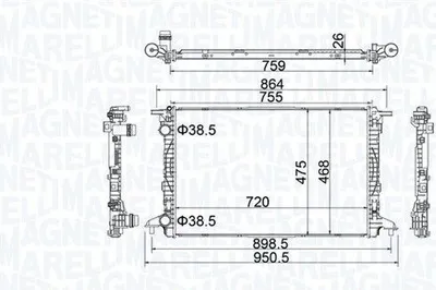 Obrázok produktu pre MAGNETI MARELLI 350213208900 Chladič chladiča Chladič motora pre AUDI A4 B9 Avant (8W5, 8WD) A6 Avant (4A5, C8) A5 Sportback (F5A) Q5 (FYB) Q7 (4MB)