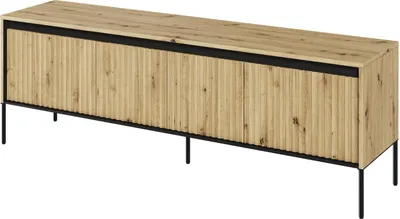 Produktbild von TV-Schrank TREND TR-05 mit 4 Türen LED-Beleuchtung Fernsehschrank 167 cm Fernsehtisch Lowboard Wohnzimmer Schrank Grifflos Push-to-Open Geriffelt Modern (Artisan Eiche)