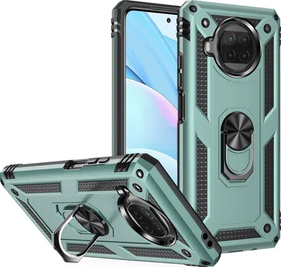 Image de Etui pour Xiaomi Mi 10T Lite étui de protection militaire double couche avec support d'anneau et support vert