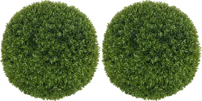 Image de HOMCOM Lot de 2 boules de buis artificielles de 40 cm, protection UV, décoration pour la maison, le jardin, la fête de mariage, la décoration de la maison, vert foncé