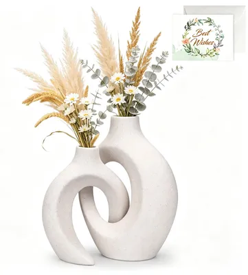 Imagen del producto de Juego de dos jarrones de cerámica, color blanco, para decoración