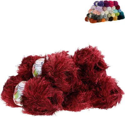 Produktbild von Fransen-Strickgarn Yumos 5 Knäuel je 150m/100g Strickgarn Wolle Strickwolle, Nadelstärke 4-5, Häkelnadel 3, Farbe:2175 karminrot