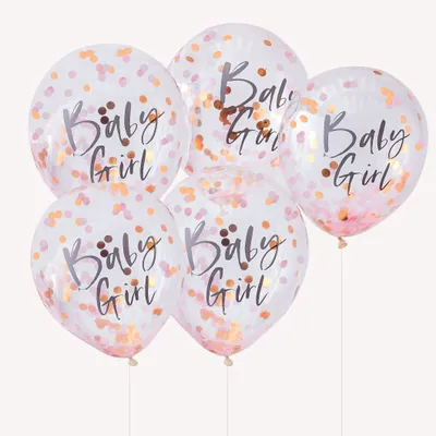 Produktbild von 5 Newborn Star Baby Girl Konfettiballons 30cm