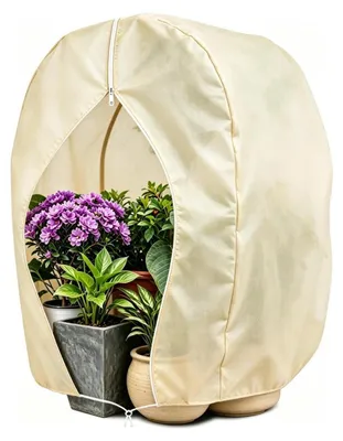 Image de Protection hivernale pour plantes, 160x180 cm, beige, respirante, avec fermeture éclair