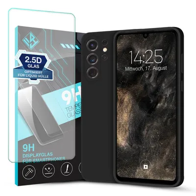 Produktbild von Hülle für Samsung Galaxy S24 Ultra mit 9H Displayglas Displayschutz Case Cover Bumper Smartphone Softgrip Schutzhülle Farbe: Schwarz