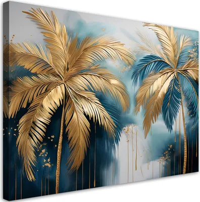 Produktbild von Feeby - Leinwand Bilder - Goldene Palmen abstrakt - 45x30 cm - Deko Wohnzimmer - Wandbilder Schlafzimmer - Deko Aesthetic - Wand Deko - Leinwand Groß - Deko Zimmer - Leinwandbilder XXL