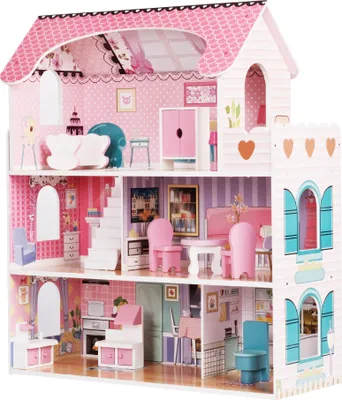 Produktbild von wuuhoo I Puppenhaus Mary in edlem Design aus Holz I Bunte Puppenvilla mit 3 Etagen Balkon und süßem Zubehör