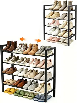 Produktbild von Schuhregal 4 Ebenen, ausziehbar Metall, 8 bis 16 Paar Schuhe, 43 bis 78 cm, für Flur