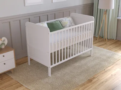Produktbild von love-for-sleep Babybett Beistellbett Komplett Set, Weiß, 120x60 cm, umwandelbar zum Juniorbett, Kiefernholz, inkl. GOWOLL Kaltschaum Matratze, hypoallergen, staubmilbenabweisend, ab Geburt bis 3 Jahre.