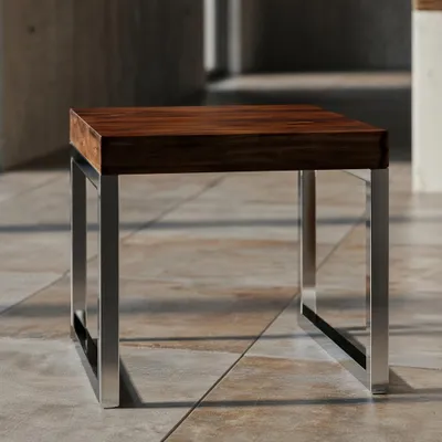 Produktbild von Beistelltisch GUNA Massiv-Holz Sheesham Wohnzimmer-Tisch Metallgestell Couchtisch Landhaus-Stil dunkelbraun natur
