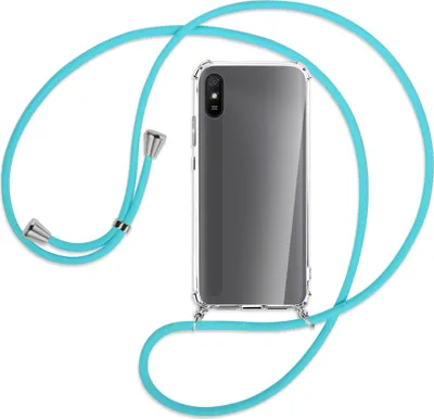 Produktbild von Handykette Backcover-Schutzhülle mit Band (Metall silberfarben) für Xiaomi Redmi 9A - türkis