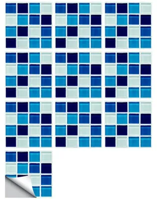 Image de Autocollants en PVC imperméables pour carrelage - Stickers muraux adhésifs effet mosaïque - Pour cuisine et salle de bain - 10 pièces, 15x15 cm, bleu