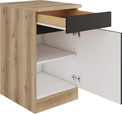 Produktbild von Optifit Unterschrank mit Schublade und Drehtür Noah420 BxTxH 50 x 60 x 88 cm anthrazit matt zerlegt Anschlag reversibel