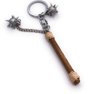 Produktbild von Onwomania Schlüsselanhänger aus Holz Morgenstern Waffe Mittelalter Keule Eisen Schlagwaffe Anhänger Charm