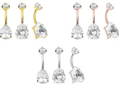 Produktbild von Bauchnabelpiercing Titan Bananabell mit Innengewinde KRISTALLTROPFEN Silber Stablänge: 8mm | Ausführung: Kleiner Tropfen (8x10 mm)