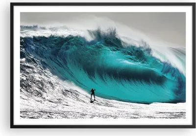 Produktbild von Gerahmtes Poster - Schwarzer Rahmen - Surfen Welle Türkis - 91,5x61 cm - Wand Bild - Wanddeko - Wandbilder - Kunstposter - Wandposter - Bilderrahmen - Bilder - Kunstdruck - Wandbild - P2BAA91x61-4351