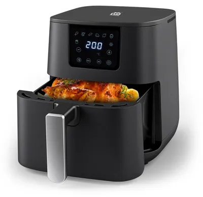 Heißluftfritteuse 6,5 l, 1600 W, 8 Programme, 80–200 °C, Schwarz