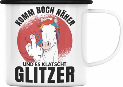Produktbild von Trendation - Komm Noch Näher Und Es Klatscht Glitzer Emaille Tasse Geschenk Kollegen Sarkastischer Spruch Geschenk (Schwarz)
