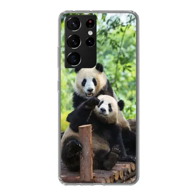 Produktbild von MuchoWow® Handyhülle Schutzhülle Hülle für Samsung Galaxy S21 Ultra Panda - Brücke - Natur Silikon Softcase Handy Hülle - Mobiltelefon