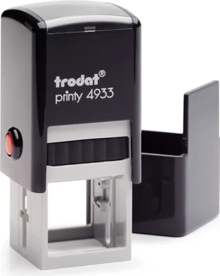 Produktbild von Trodat PRINTY 4933, max. 7zeilig, 25X25 mm, Gehäuse schwarz, individuelle Stempelplatte mit Ihrem Wunschtext, Stempelkissen schwarz
