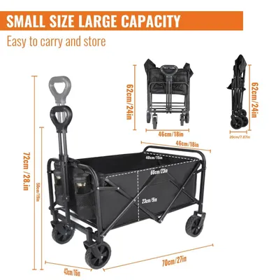 Immagine prodotto di Carrello pieghevole per giardino e campeggio - Carrello di trasporto - Capacità: 100 litri - Portata: 75 kg - Tessuto Oxford 600D - Colore: nero