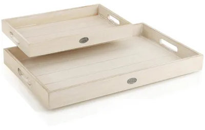 Image de Omgoods - Lot de 2 plateaux décoratifs en bois, style vintage