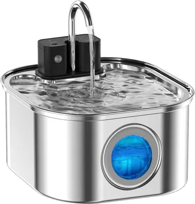 Produktbild von Katzenbrunnen Kabellos 3,2L aus Edelstahl mit Bewegungsmelder, 4200mAh Akku, Leise Pumpe & Filtersystem – Automatischer Trinkbrunnen für Katzen und Hu