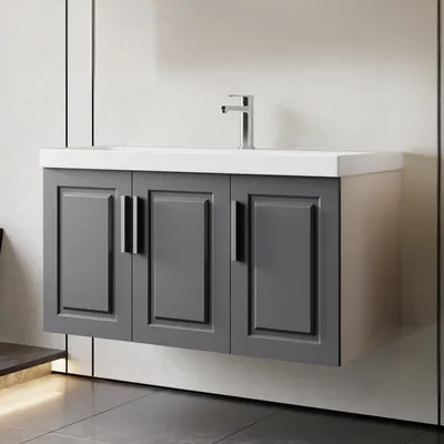 Produktbild von Waschtisch Set Arin Waschbecken mit Unterschrank Badezimmerschrank Anthrazit 100