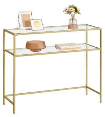 Image de Console à plateau doré avec plateau en verre