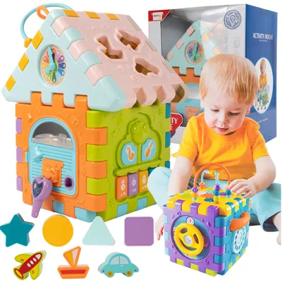 Produktbild von MalPlay Motorikwürfel Interaktiver Würfelsortierer Hausuhr Sensory Labyrinth, Aktivitätswürfel, Baby Motorikspielzeug, Kinder Lernspielzeug, Kinder ab 18 Monaten